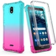 thumbnail image 1 of Compatible for Nokia C100 Case with Temper Glass Screen Protector Full-Body Snap-On Rugged Protection Phone Cover Glitter Teal/Pink, 1 of 6