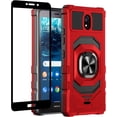 thumbnail image 1 of Compatible for Nokia C100 Case with Tempered Glass Screen Protector [Military Grade] Ring Car Magnetic Mount Kickstand Shockproof Phone Cover - Red, 1 of 7