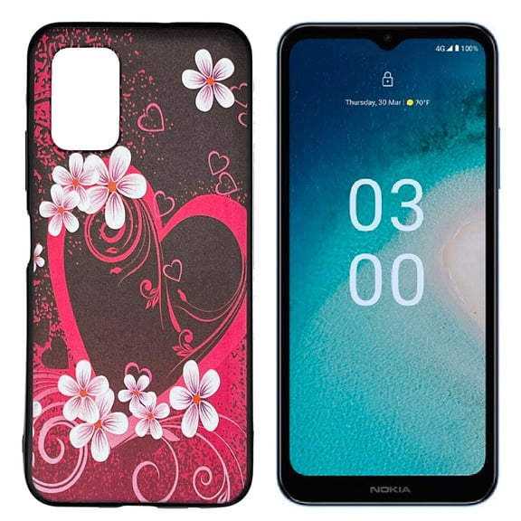 For Nokia C300 N155DL TPU Cover Phone Case - Pink Heart Design