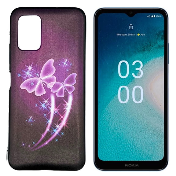 Compatible for Nokia C300 N155DL TPU Skin Cover Phone Case - Purple Butterfly