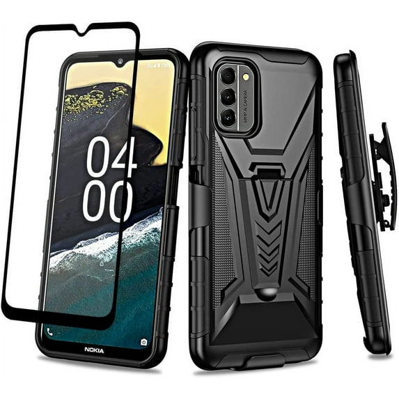 Compatible for Nokia G400 5G Case with Holster Belt Clip Hybrid Shockproof Protective Phone Cover with Kickstand - Black