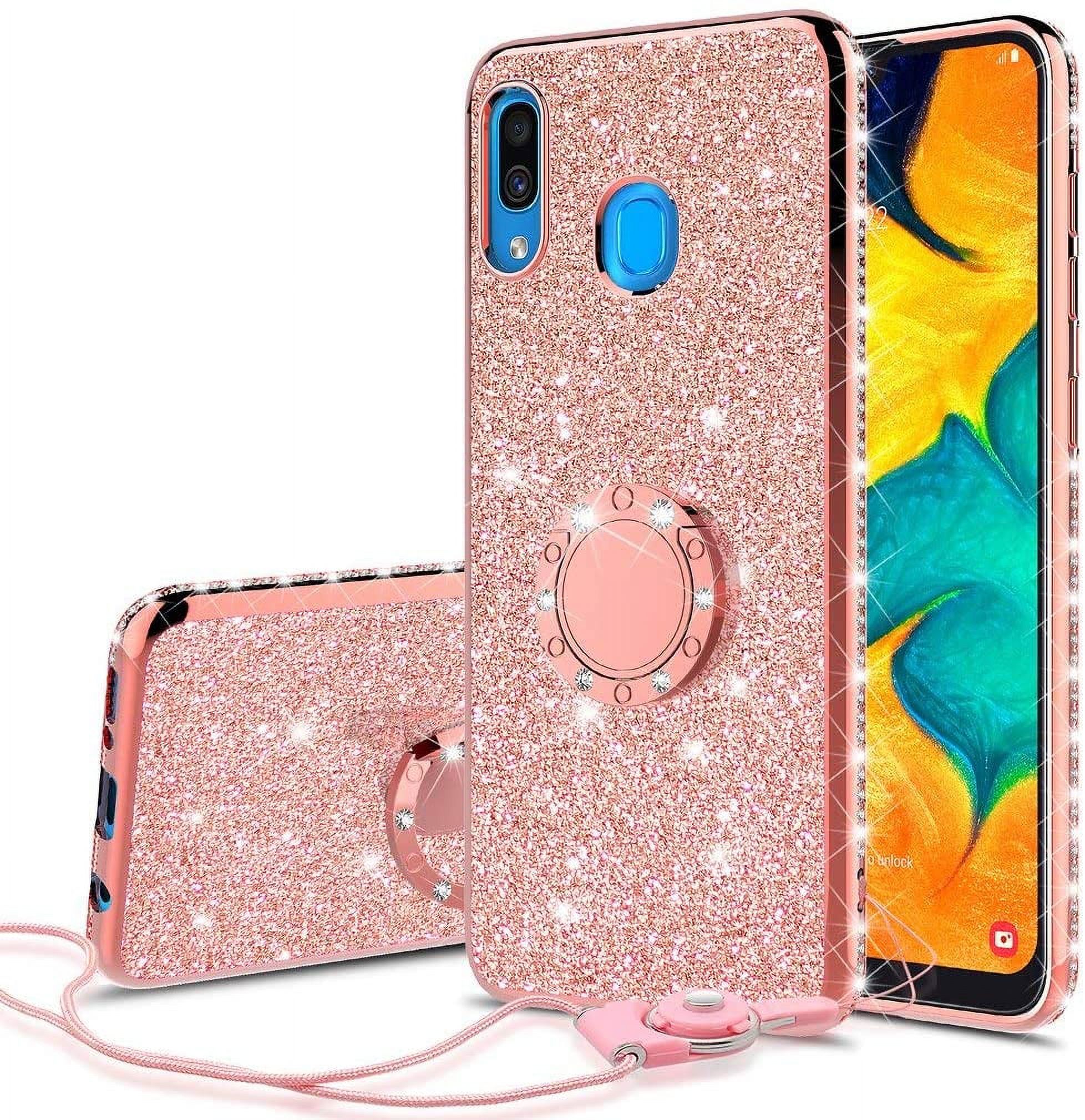 Custodia Uposao Per Galaxy A70 Con Glitter E Anello Portacellulare – Morbida, Trasparente, Con Pennino