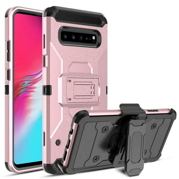 Compatible for Samsung Galaxy S10 5G Case, SOGA Belt Clip Holster Rugged Phone Cover Shockproof (Rose Gold)