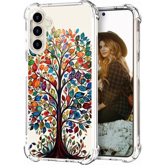 Compatible for Samsung Galaxy S23 Case, Thin Slim Cute Girly Skin Cases Protector with Airbag Bumper for Women Girls (Clear Tree Leaves Autumn)