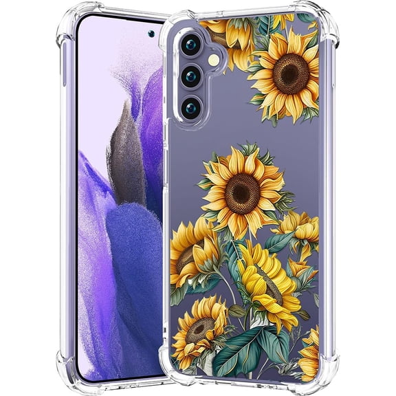 Compatible for Samsung Galaxy S24 / S25 Case Clear Cute for Women - Rugged Phone Cases Funda Protector Cover Skin (Yellow Sunflowers)