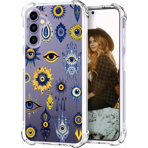 Compatible for Samsung Galaxy S25 / S24 Case Clear Design Cute,Girly Girls Skin Hamsa Hand Evil Eyes Eye of Providence