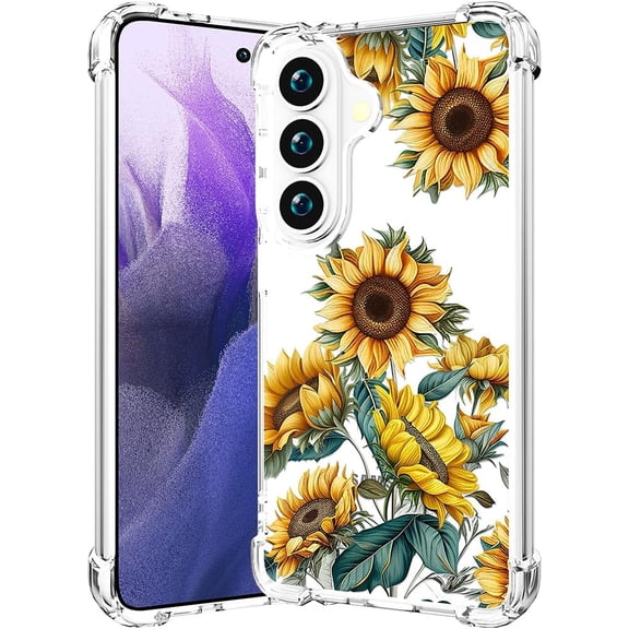 Compatible for Samsung Galaxy S26 Case Clear Cute for Women - Rugged Phone Cases Funda Protector Cover Skin (Yellow Sunflowers)