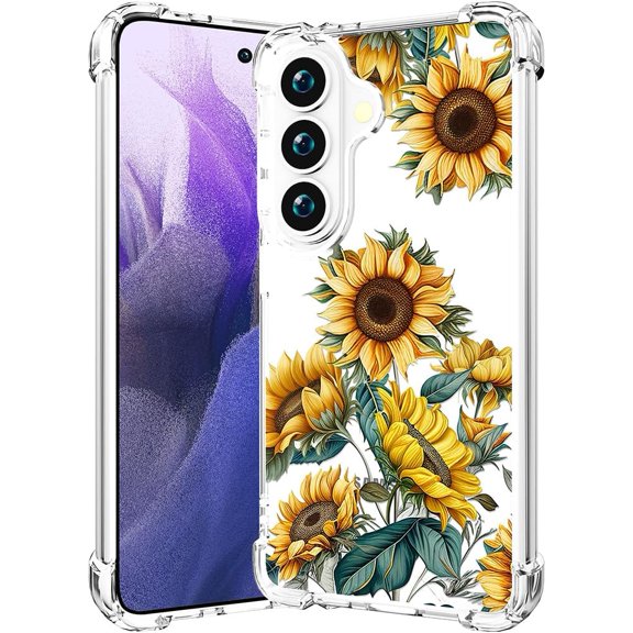 Compatible for Samsung Galaxy S26+ Plus Case Clear Cute for Women - Rugged Phone Cases Funda Protector Cover Skin (Yellow Sunflowers)