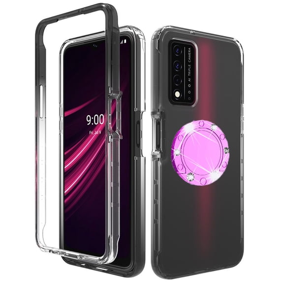 Compatible for T-Mobile REVVL V Plus 5G Case with Diamond Ring for Magnetic Car Mounts, Strap Lanyard - Transparant Smoke