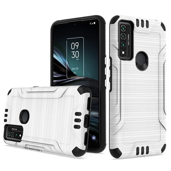 Compatible for TCL 20 A 5G T768STPU Lining Phone Cover Case + Tempered Glass - Silver