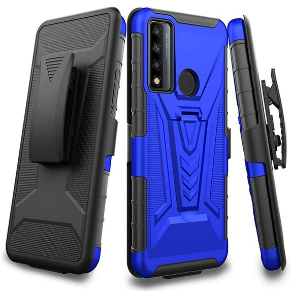 Compatible for TCL 30 XE 5G Case with Holster Belt Clip Hybrid Shockproof Protective Phone Cover with Kickstand - Blue