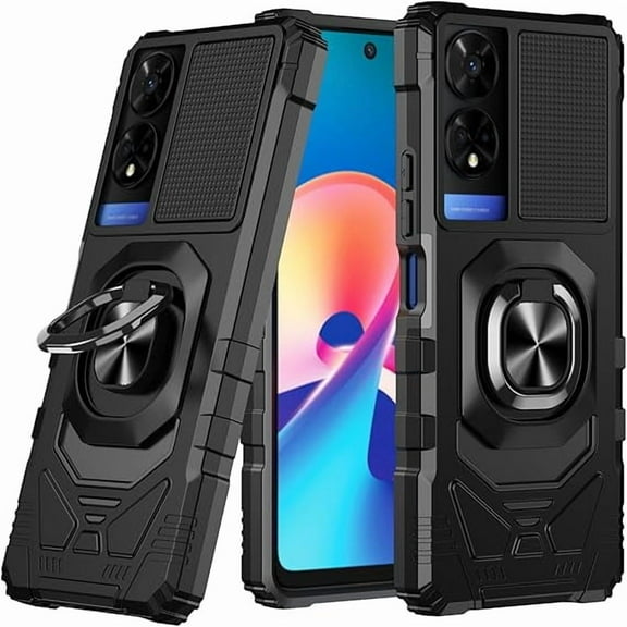 Compatible for TCL 50 SE with Tempered Glass Screen Protector, [Military-Grade], Magnetic Car Mount Ring Holder Cover (Black)