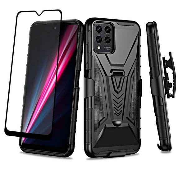 Compatible for TMobile Revvl 6 Pro 5G Case with Holster Belt Clip Hybrid Shockproof Protective Phone Cover with Kickstand - Black