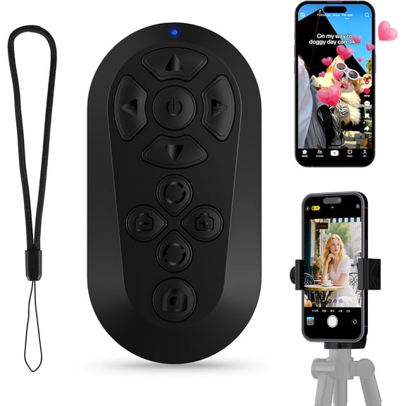 Compatible for TikTok Scrolling Remote for iPhone & Android, Bluetooth Camera Clicker with Tripod, Photo/Video, Zoom, Page Turner