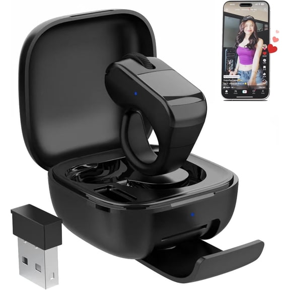 Compatible for TikTok Scrolling Ring w/ Touchpad, Bluetooth Remote for iPhone/Android/PC, Camera/Video/Kindle App Control, Black