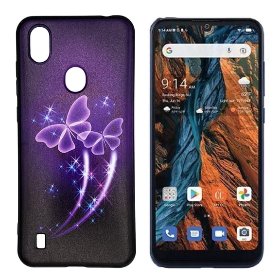 For Verve Connect Z6103 TPU 1-Piece Cover Phone Case + Tempered Glass - Purple Butterfly Design