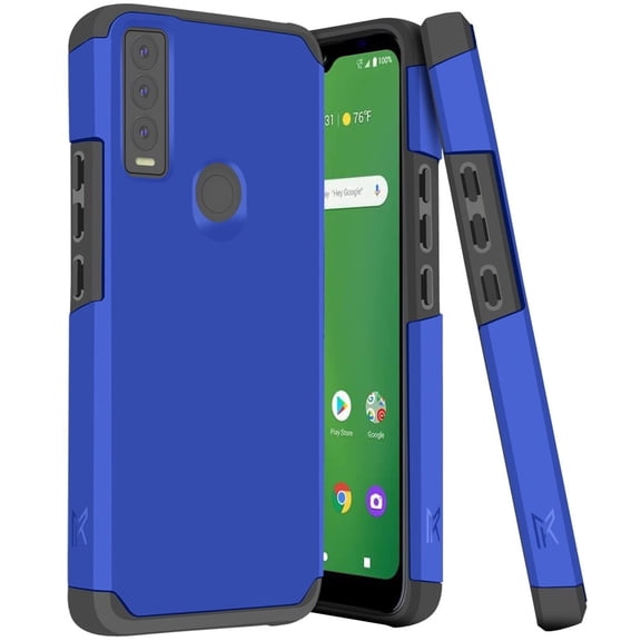 For AT&T Motivate Max U668AA Shockproof Cover Phone Case + Tempered Glass - mk Blue