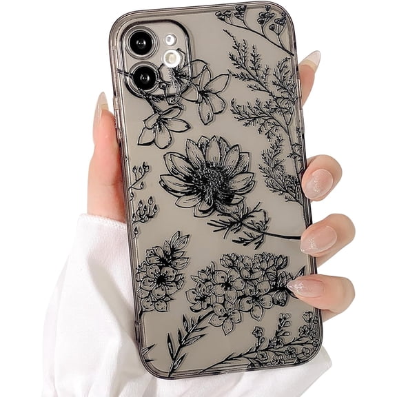 Compatible for iPhone 11 Case Cute Flower Floral Clear Black Sunflower Pattern for Girls Women Soft TPU Shockproof Protective Phone Cover - Sunflower