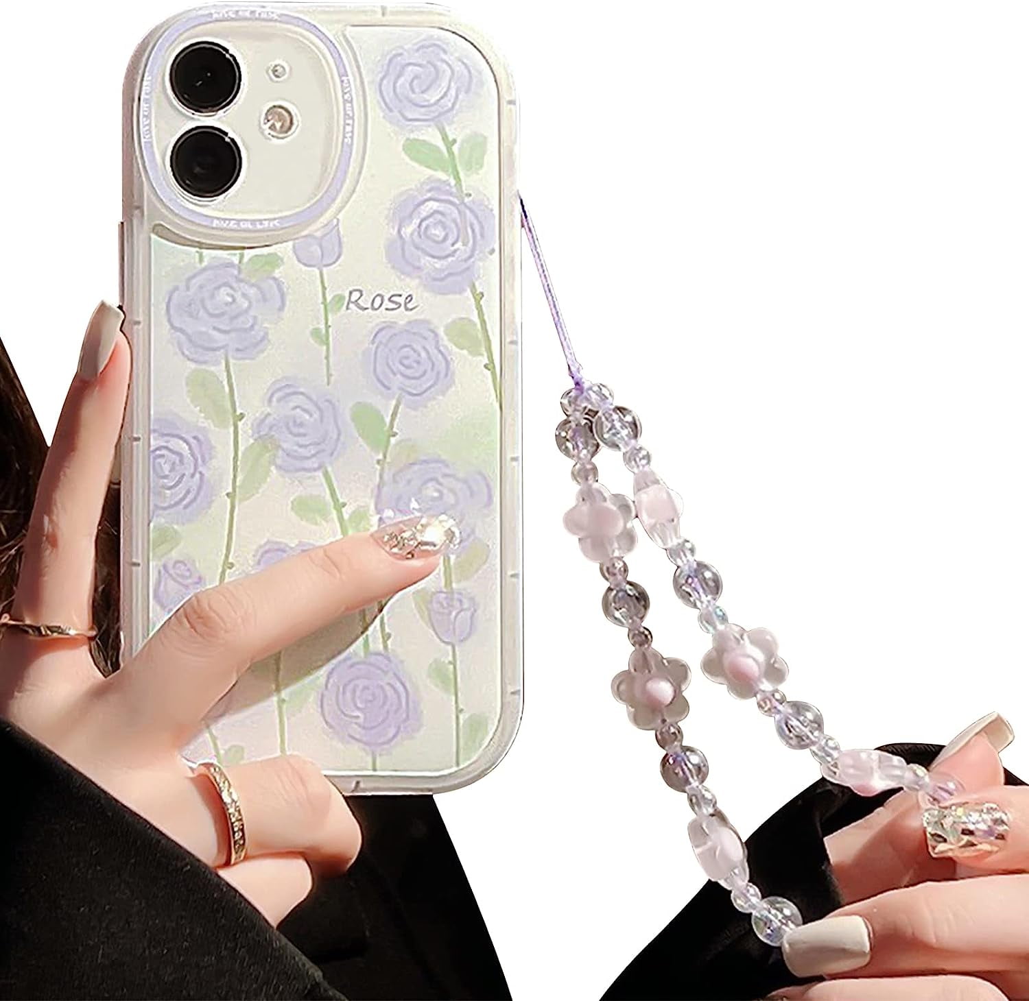 Compatible for iPhone 11 Case with Chain Elegent Purple Floral