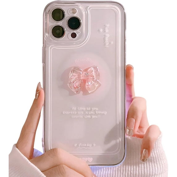 Compatible for iPhone 11 Cute 3D Pink Bowknot Slim Clear Aesthetic Design Women Teen Girls Camera Lens Protection Phone Cases Cover