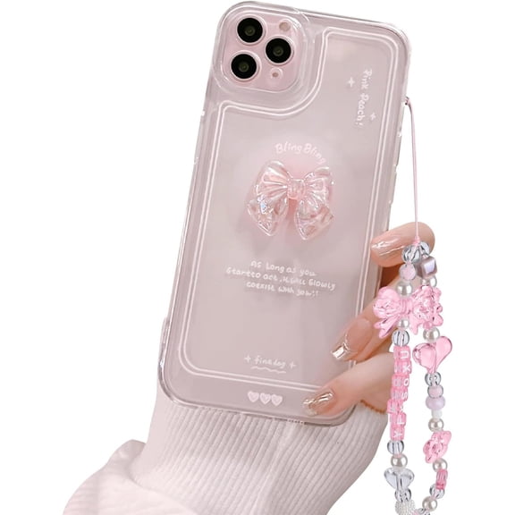 Compatible for iPhone 11 Pro Cute 3D Pink Bowknot Slim Clear Aesthetic Design Women Teen Girls Camera Lens Protection Phone Cases Cover