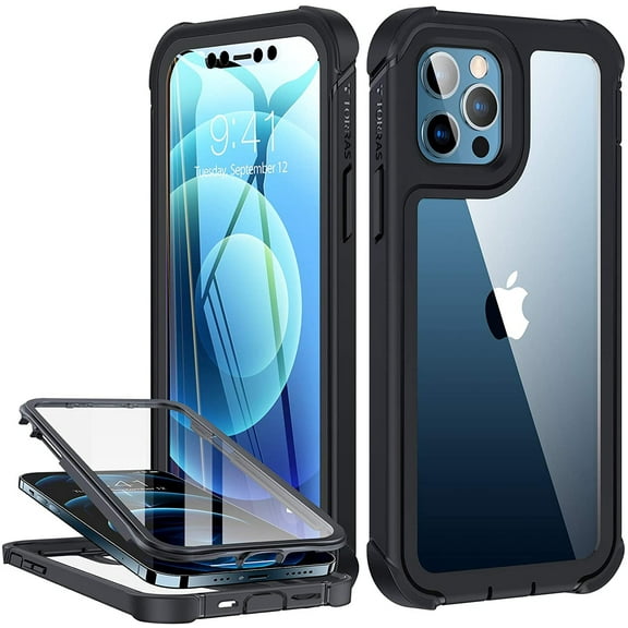 Compatible for iPhone 12 Case/iPhone 12 Pro Case [Built-in Screen Protector] Rugged Shockproof Phone Case, Matte Black