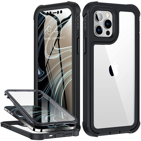 Compatible for iPhone 12 Case/iPhone 12 Pro Case [Built-in Screen Protector] Rugged Shockproof Phone Case, Matte Black