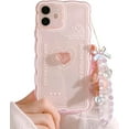 thumbnail image 1 of Compatible for iPhone 12 Cute 3D Pink Heart Slim Clear Aesthetic Design Women Teen Girls Camera Lens Protection Phone Cases Cover+Pink Phone Charm, 1 of 16