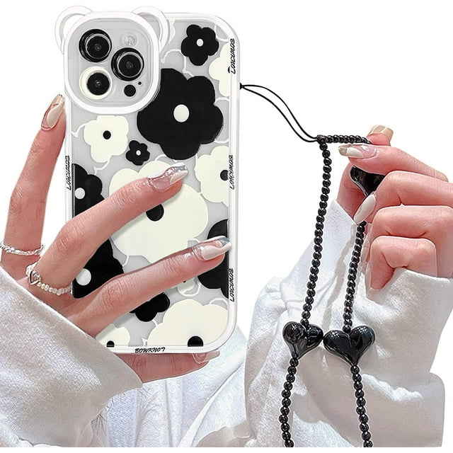 Compatible for iPhone 12 Pro Max Case Clear Floral Bear Camera Lens