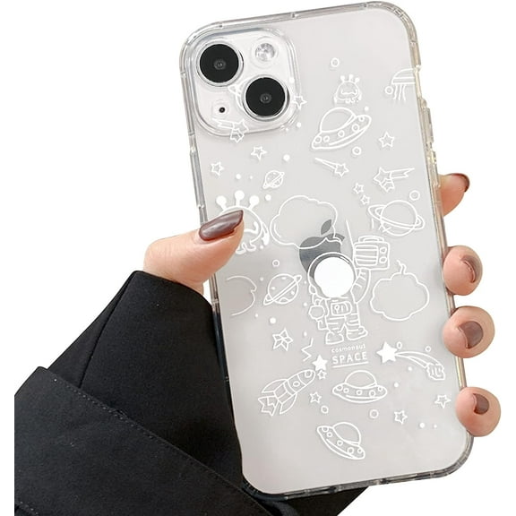 Compatible for iPhone 13 Case Clear Cute with Astronaut Outer Space Planet Star Creative Pattern,Soft TPU Shockproof Slim for iPhone 13-Space