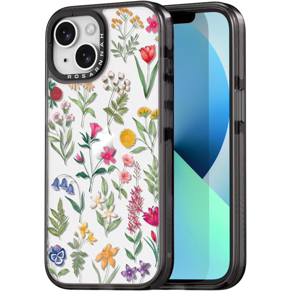 Compatible for iPhone 13 Case Cute Aesthetic - Durable Shockproof 6.6 ft Drop Impact Phone Case Cover with Funny Fashion Nature Flower 6.1" Black