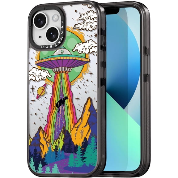 Compatible for iPhone 13 Case Cute - Durable Shockproof 6.6 ft Drop Impact Phone Case - Black Funny UFO Design for iPhone 13 6.1"