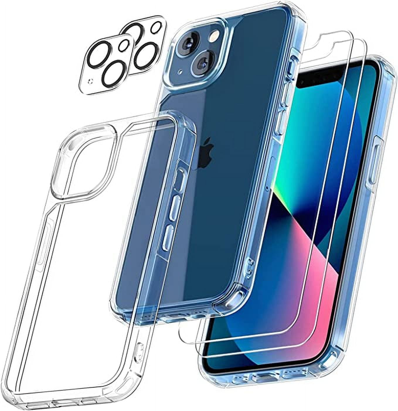 Compatible for iPhone 13 Crystal Clear Case, with 2 Pcs Glass Screen Protectors+2 Pcs Camera Protectors for iPhone 13 Heavy Duty Clear Case