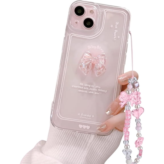 Compatible for iPhone 13 Cute 3D Pink Bowknot Slim Clear Aesthetic Design Women Teen Girls Camera Lens Protection Phone Cases Cover