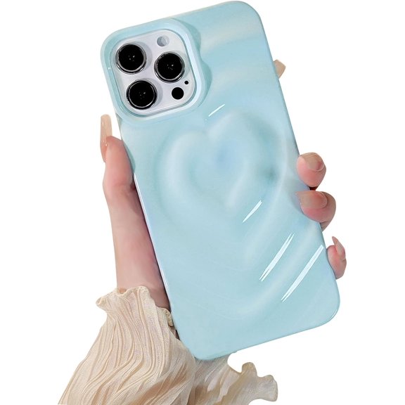 Compatible for iPhone 13 Pro Max Case Cute Love Heart Fashion Soft Silicone 3D Heart Water Ripple Shockproof Women Girls Case Cover - Blue