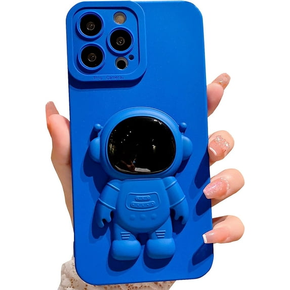 Compatible for iPhone 13 Pro Max Cute Case, 6D Astronaut Hidden Stand Phone Case for Women Girls Soft TPU Shockproof Back Cover - Blue