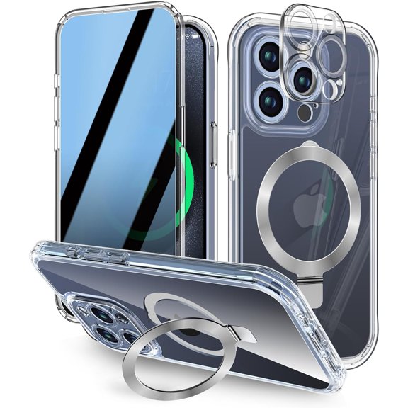 Compatible for iPhone 13 Pro Privacy Case with Magnetic Stand, Clear - 360 Protection, MagSafe Compatible