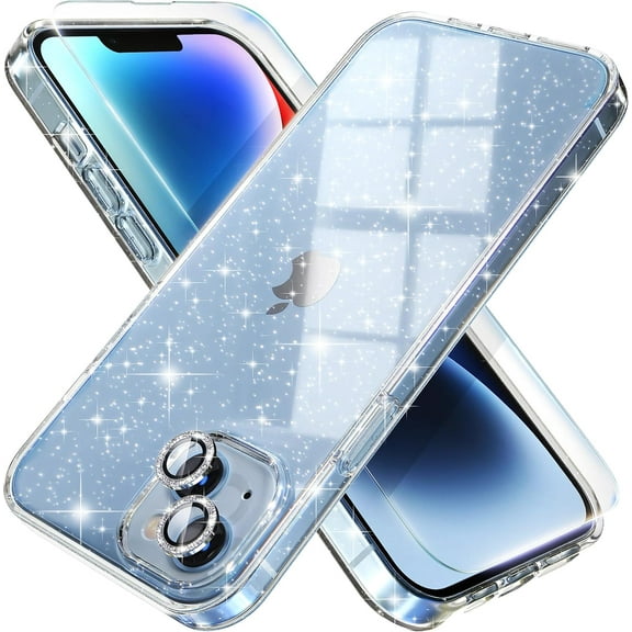Compatible for iPhone 14 Case Cute, Women Clear Glitter Bling Sparkly Case, 6.1-inch (Glitter Clear)