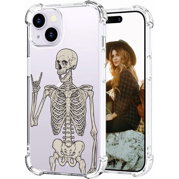 Compatible for iPhone 14 Case for Women Girls Clear Design Cute, Protector Girly Transparent Skull Skeleton