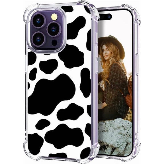 Compatible for iPhone 14 Pro Case for Women Girls Design Cute, Protector Girly Cow Print Dots Pattern