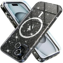 Compatible for iPhone 15 Case Magnetic, Women Clear Glitter Bling Sparkly Case, [Compatible MagSafe] (Glitter Black)