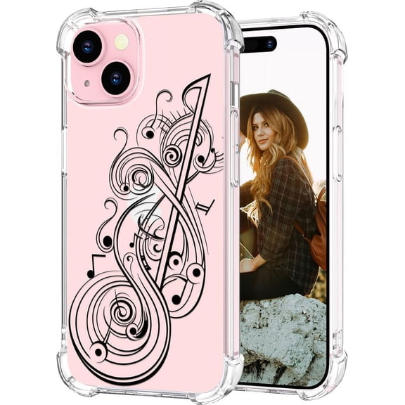 Compatible for iPhone 15 Case for Women Clear Design Cute,Girly Girls Music Notes Musical