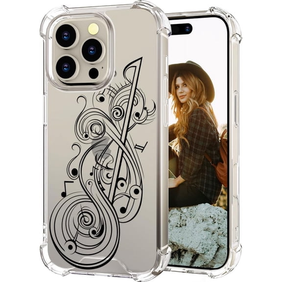 Compatible for iPhone 16 Pro Case for Women Girls Clear Design Cute,Girly Protector Music Notes Musical