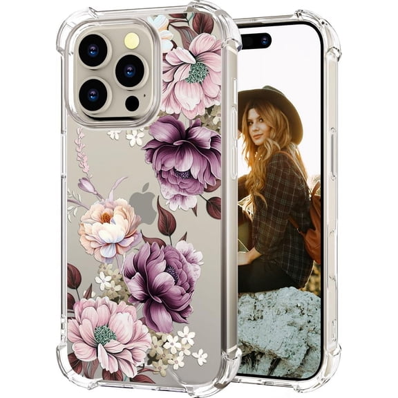 Compatible for iPhone 16 Pro Case for Women Girls Clear Design Cute,Girly Protector Pink Rose