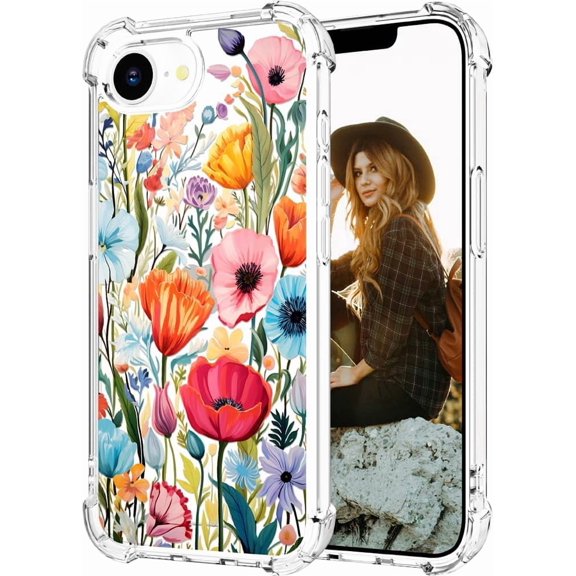 Compatible for iPhone 16e Case 2025 for Women Girls Clear Design Cute, Girly Girls Skin Blooming Wild Spring Garden Flowers Grasses Florals Leaves
