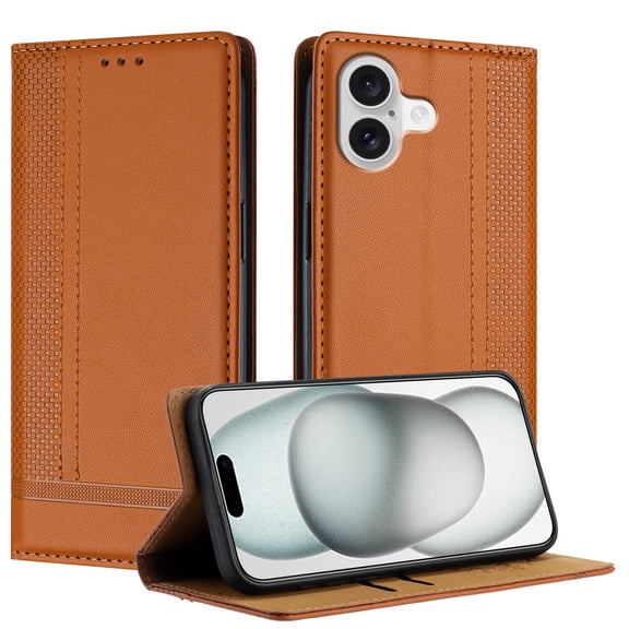 Compatible for iPhone 17 Wallet Case, PU Leather Folio Flip Protective Case with Credit Card Holder, Kickstand, Shockproof Cover for iPhone 17, Brown