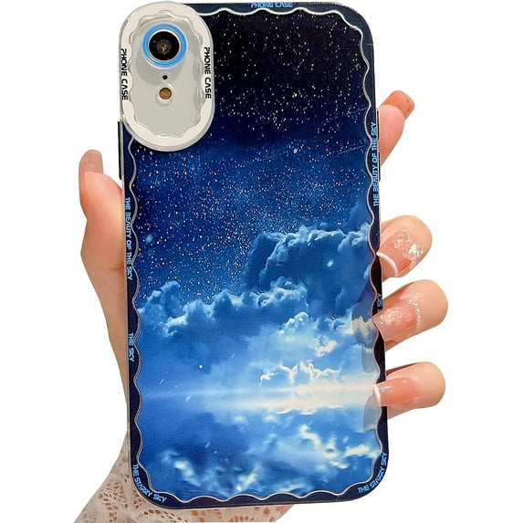 Compatible for iPhone XR Case, Starry Sky Night Cloud Phone Case, Soft TPU Shockproof Camera Protective Cute Case for iPhone XR for Women Girls Blue