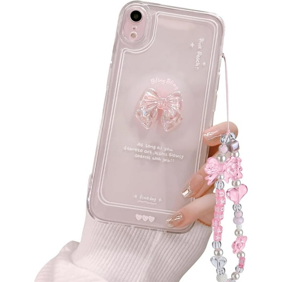 Compatible for iPhone XR Cute 3D Pink Bowknot Slim Clear Aesthetic Design Women Teen Girls Camera Lens Protection Phone Cases Cover
