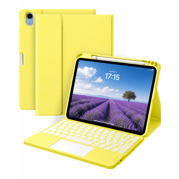 Compatible for iPad 11th 10th Generation Case with Keyboard, Folio Cover with Pencil Holder, Multi-Touch Trackpad, 7 Color Backlit, Detachable Keyboard for iPad (A16) 11th/10th Gen