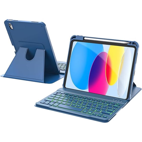 Compatible for iPad 11th(A16, 2025)/10th Generation Case Keyboard, 360° Rotatable Case & Detachable Backlit Keyboard, Precision Cutouts and Pen Holder for iPad A16 11''/10th 10.9'', Navy Blue